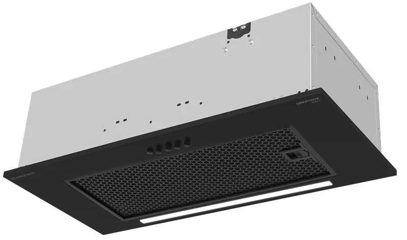 Фото vytyazhka_polnovstraivaemaya_smartbox60bk_power на сайте meferi-home.ru Вытяжка кухонная MEFERI SMARTBOX60BK POWER, 60 см, встраиваемая, черная, производительность 900 м3/ч, 3 скорости, низкий уровень шума, режимы отвод и рециркуляция, гарантия 3 года - изображение vytyazhka_polnovstraivaemaya_smartbox60bk_power