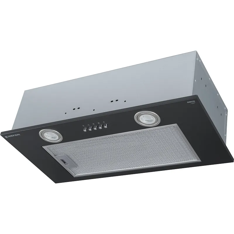 Вытяжка кухонная MEFERI INBOX60BK LIGHT, 60 см, черная, производительность 650 м3/час,  3 скорости, низкий уровень шума, режимы отвод и рециркуляция, гарантия 3 года