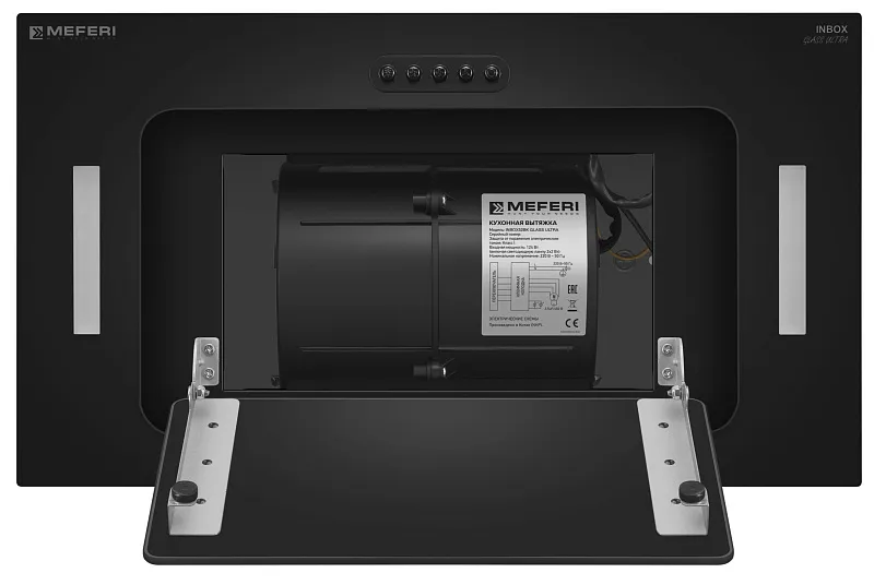 Вытяжка кухонная MEFERI INBOX52BK GLASS ULTRA, 52 см, встраиваемая, черная, стекло, производительность 900 м3/ч, 3 скорости, низкий уровень шума, режимы отвод и рециркуляция, гарантия 3 года