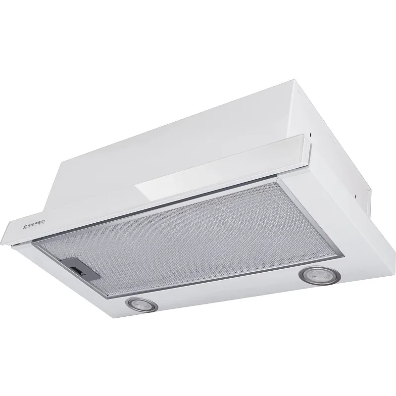 Вытяжка телескопическая кухонная MEFERI SLIDEBOX60WH GLASS ULTRA, 60 см, белая, стекло, производительность 850 м3/ч, 2 скорости, низкий уровень шума, режимы отвод и рециркуляция, гарантия 3 года