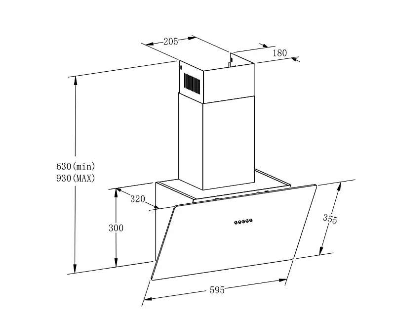 Вытяжка кухонная MEFERI AIRBOX60BK LIGHT, 60 см, наклонная, черная, стекло, производительность 650 м3/ч, 3 скорости, низкий уровень шума, режимы отвод и рециркуляция, гарантия 3 года