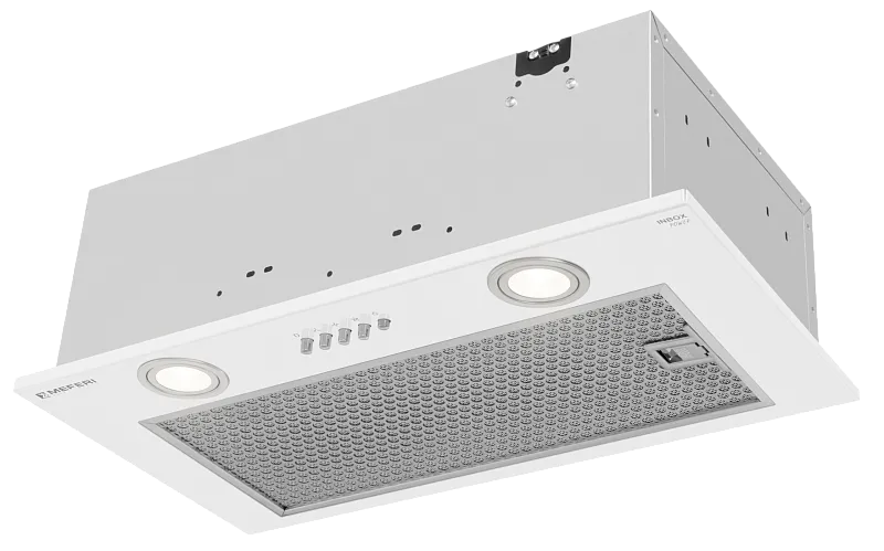 Фото vytyazhka_polnovstraivaemaya_inbox52wh_power на сайте meferi-home.ru Вытяжка кухонная MEFERI INBOX52WH POWER, 52 см, встраиваемая, белая, производительность 900 м3/ч, 3 скорости, низкий уровень шума, режимы отвод и рециркуляция, гарантия 3 года - изображение vytyazhka_polnovstraivaemaya_inbox52wh_power