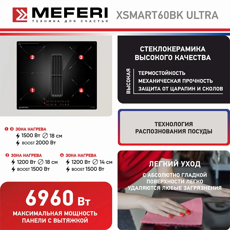 Варочная панель индукционная с вытяжкой MEFERI XSMART60BK ULTRA