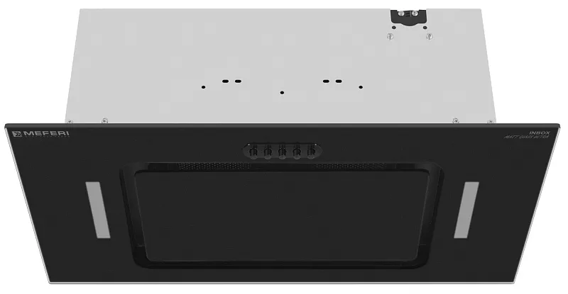 Вытяжка кухонная MEFERI INBOX60BK MATT GLASS ULTRA, 60 см, встраиваемая, черная, матовое стекло, производительность 900 м3/ч, 3 скорости, низкий уровень шума, режимы отвод и рециркуляция, гарантия 3 года