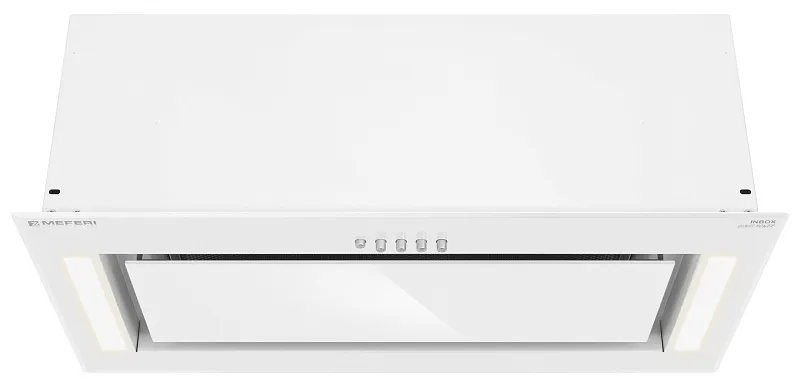 Вытяжка кухонная MEFERI INBOX60WH GLASS POWER, 60 см, полновстраиваемая, белая, стекло, производительность 900 м3/ч, 3 скорости, низкий уровень шума, режимы отвод и рециркуляция, гарантия 3 года