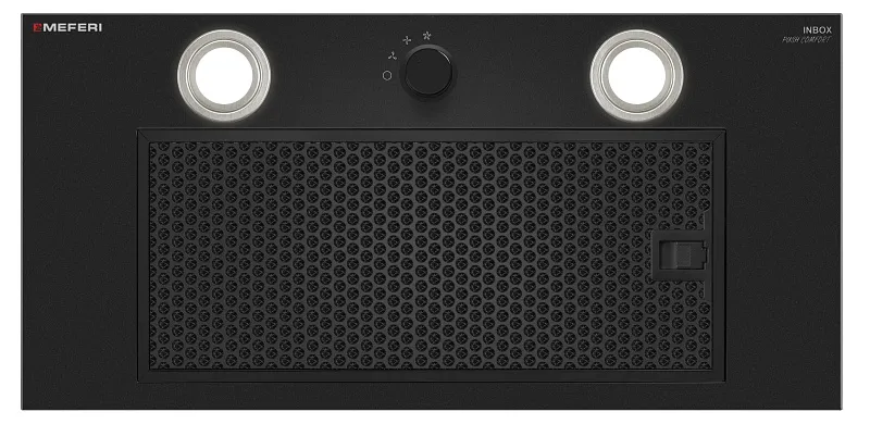 Вытяжка кухонная MEFERI INBOX60BK PUSH COMFORT, 60 см, встраиваемая, черная, производительность 950 м3/ч, 3 скорости, с утапливаемым переключателем, низкий уровень шума, режимы отвод и рециркуляция, гарантия 3 года