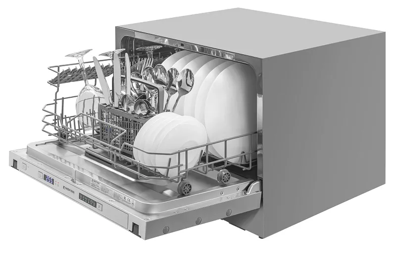 Компактная посудомоечная машина узкая встраиваемая MEFERI MDW4563 COMPACT POWER, 45 см, 6 комплектов посуды, защита от протечек, дозагрузка посуды, отсрочка, таймер