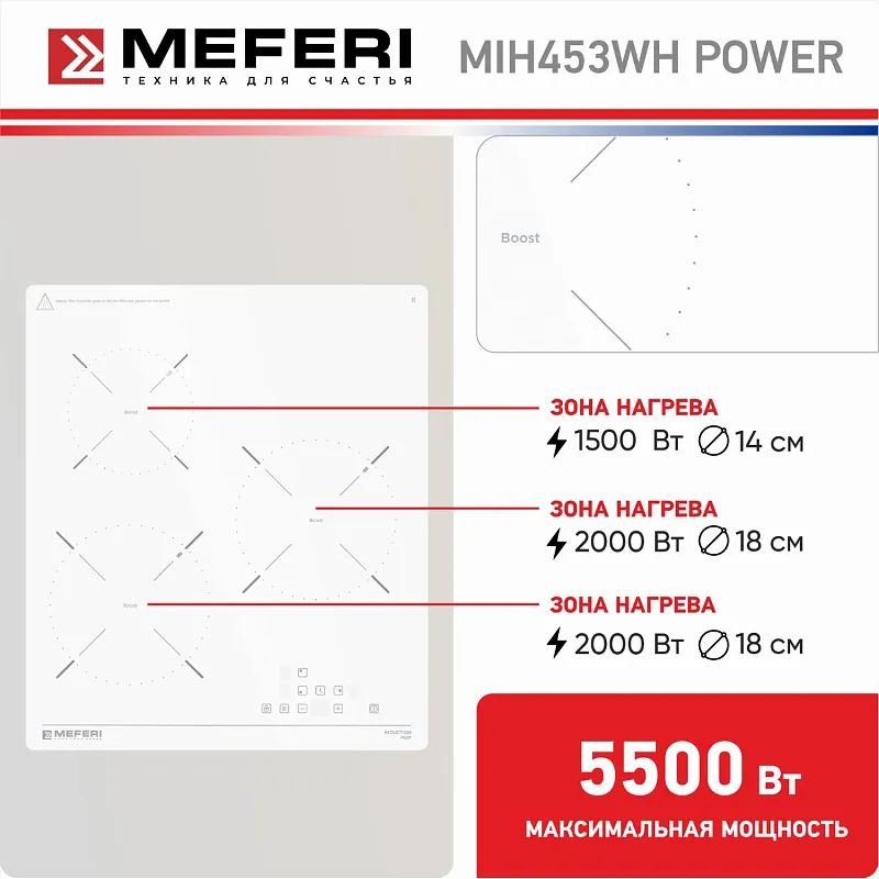 Варочная панель индукционная MEFERI MIH453WH POWER (Модификация 2025 года)
