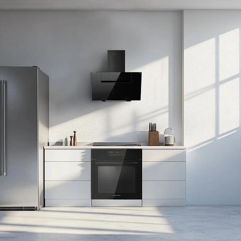 Вытяжка кухонная MEFERI AIRBOX60BK COMFORT, 60 см, наклонная, черная, стекло, производительность 950 м3/ч, 3 скорости, низкий уровень шума, режимы отвод и рециркуляция, гарантия 3 года