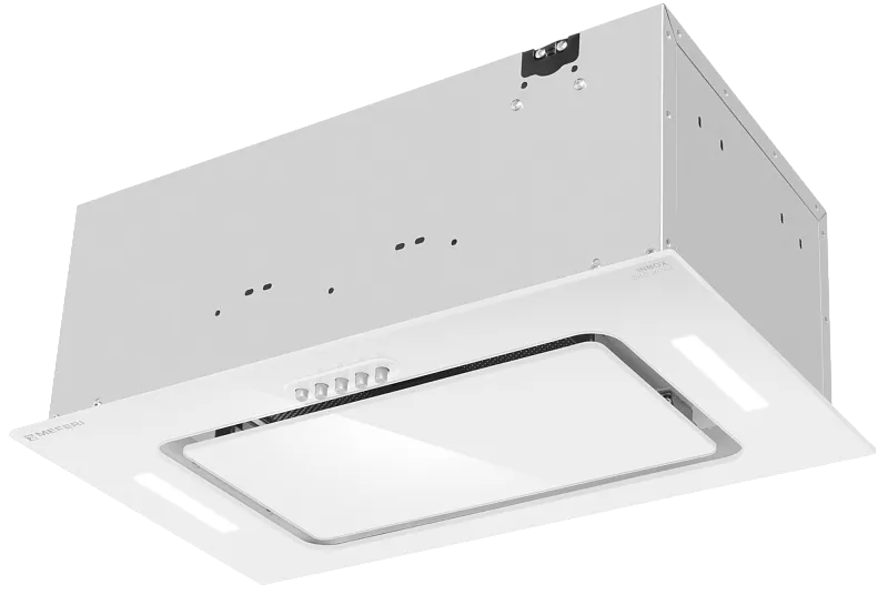 Фото vytyazhka_polnovstraivaemaya_inbox52wh_glass_ultra на сайте meferi-home.ru Вытяжка кухонная MEFERI INBOX52WH GLASS ULTRA, 52 см, встраиваемая, белая, стекло, производительность 900 м3/ч, 3 скорости, низкий уровень шума, режимы отвод и рециркуляция, гарантия 3 года - изображение vytyazhka_polnovstraivaemaya_inbox52wh_glass_ultra