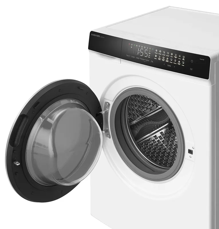 Стиральная машина с инвертором и паром MEFERI MFW121416WH COMFORT PLUS отдельностоящая белая, загрузка 12 кг, с сенсорным управлением