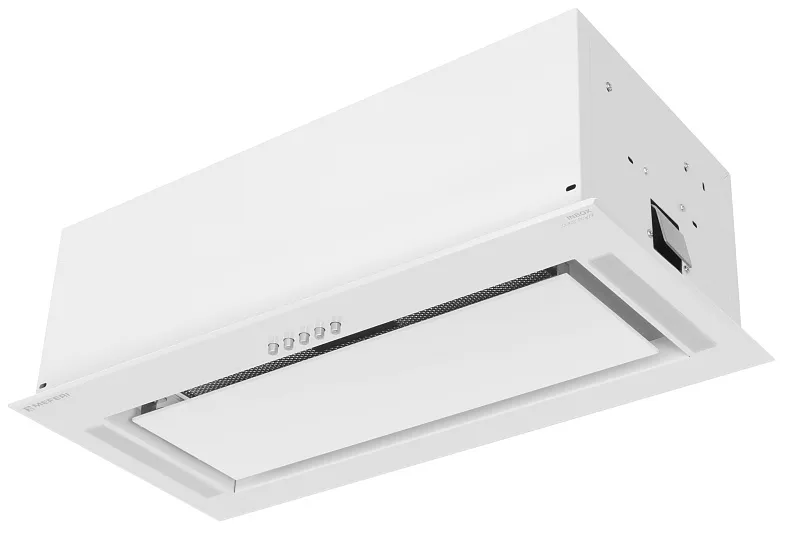 Вытяжка кухонная MEFERI INBOX60WH GLASS POWER, 60 см, полновстраиваемая, белая, стекло, производительность 900 м3/ч, 3 скорости, низкий уровень шума, режимы отвод и рециркуляция, гарантия 3 года