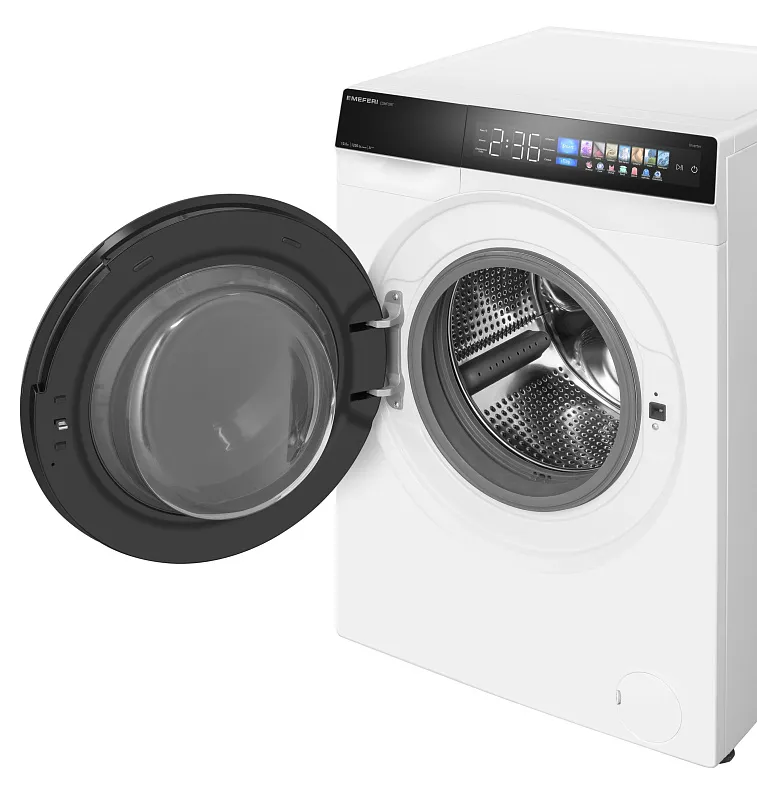 Стиральная машина с инвертором и паром MEFERI MFW101216WH COMFORT отдельностоящая белая, загрузка 10 кг, с возможностью установки в колонну, с сенсорным управлением