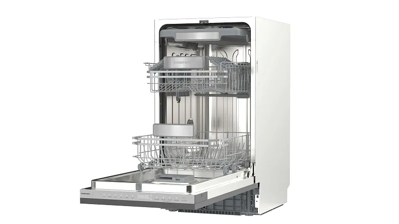 Посудомоечная машина узкая встраиваемая с инвертором MEFERI MDW4593 LUXE, 45 см, 10 комплектов посуды, автооткрывание дверцы, аквастоп, проекция обратного отсчёта времени, внутренняя подсветка, половинная загрузка, таймер