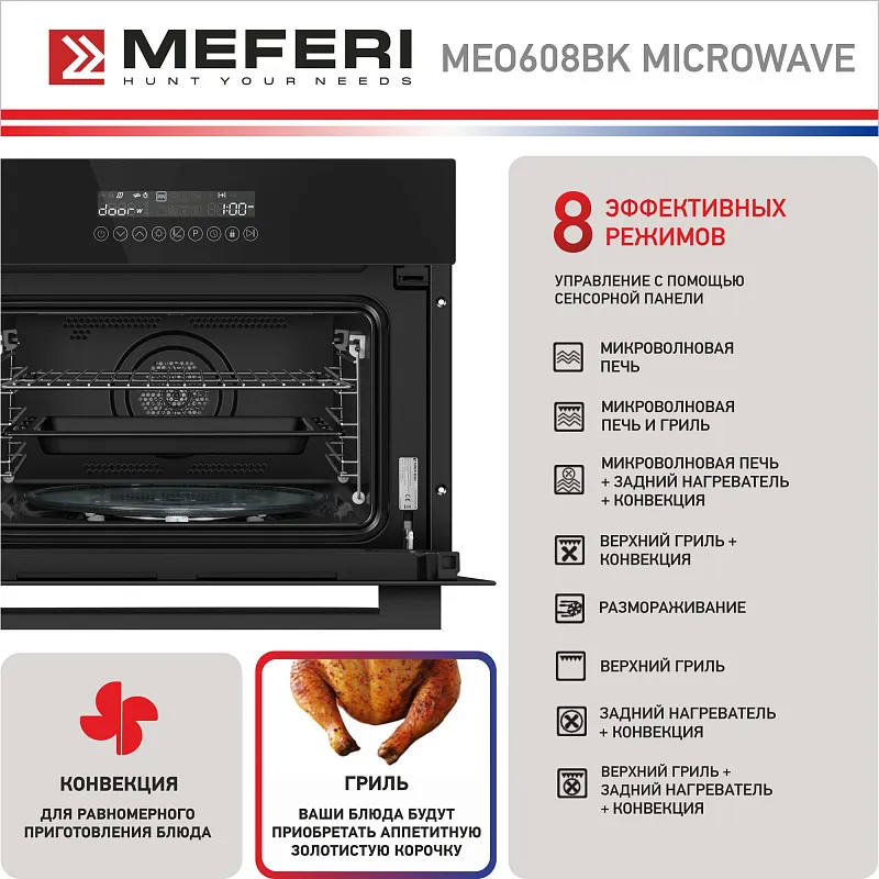 Духовой шкаф электрический MEFERI MEO608BK MICROWAVE