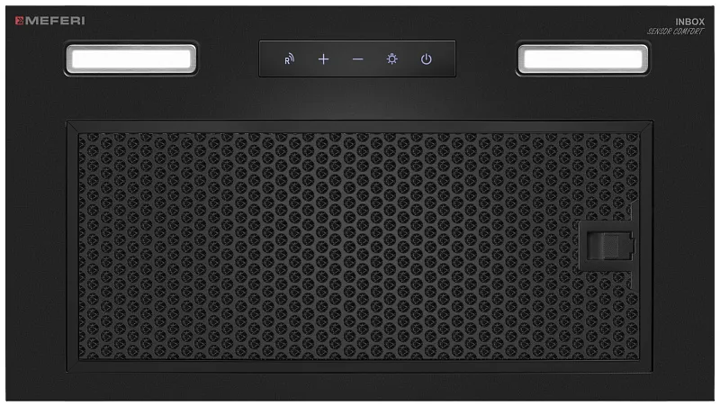 Вытяжка кухонная MEFERI INBOX52BK SENSOR COMFORT, 52 см, встраиваемая, черная, производительность 950 м3/ч, 3 скорости, низкий уровень шума, режимы отвод и циркуляция, сенсорное управление, пульт дистанционного управления, гарантия 3 года