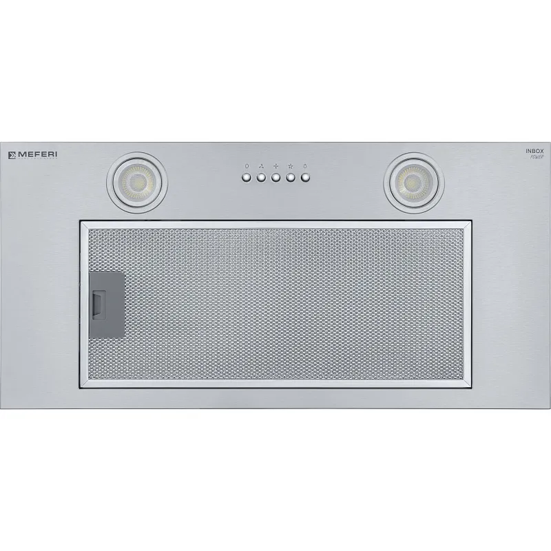 Вытяжка кухонная MEFERI INBOX60IX POWER, 60 см, встраиваемая, серая, производительность 900 м3/ч, 3 скорости, низкий уровень шума, режимы отвод и рециркуляция, гарантия 3 года