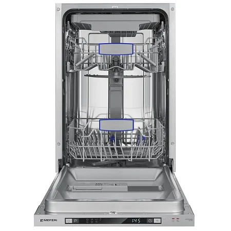 Посудомоечная машина узкая встраиваемая MEFERI MDW4573 ULTRA, 45 см, 10 комплектов посуды, 7 программ, 3 корзины, защита от протечек, луч на полу, внутренняя подсветка, половинная загрузка, отсрочка, таймер Посудомоечная машина узкая встраиваемая MEFERI MDW4573 ULTRA, 45 см, 10 комплектов посуды, 7 программ, 3 корзины, защита от протечек, луч на полу, внутренняя подсветка, половинная загрузка, отсрочка, таймер