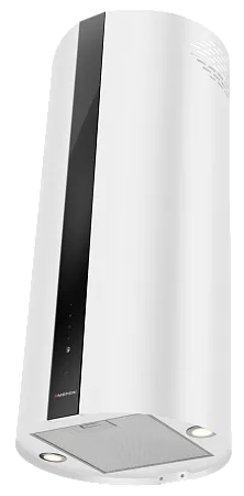 Вытяжка кухонная цилиндрическая островная MEFERI TUBE40WH ISLA COMFORT PLUS, 40 см, белая, производительность 1200 м3/ч, 5 скоростей, режимы отвод и рециркуляция, сенсорное управление, гарантия 3 года