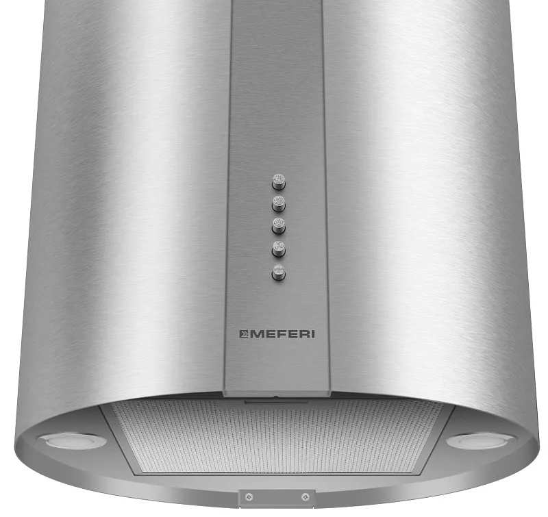 Вытяжка кухонная цилиндрическая островная MEFERI TUBE40IX ISLA POWER, 40 см, серая, производительность 850 м3/ч, 3 скорости, низкий уровень шума, режимы отвод и рециркуляция, гарантия 3 года