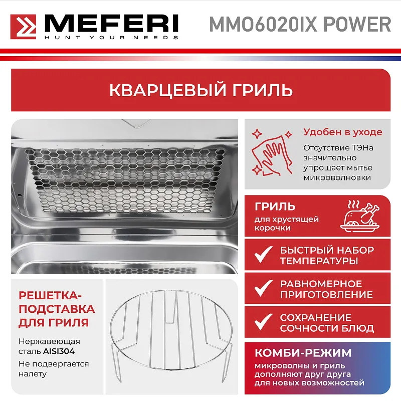 Микроволновая печь встраиваемая MEFERI MMO6020IX POWER