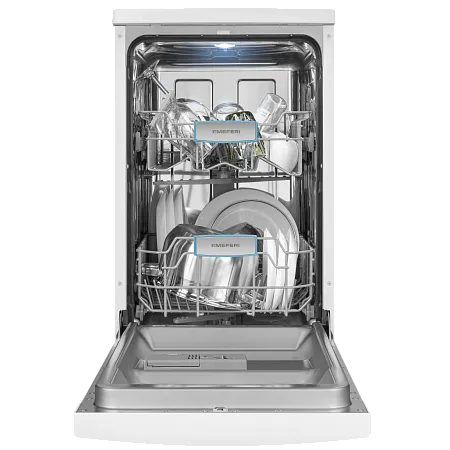 Посудомоечная машина узкая отдельностоящая MEFERI MDW4562WH FS LIGHT, 45 см, 9 комплектов посуды, 6 программ, 2 корзины, половинная загрузка, отсрочка, таймер, защита от протечек, внутренняя подсветка