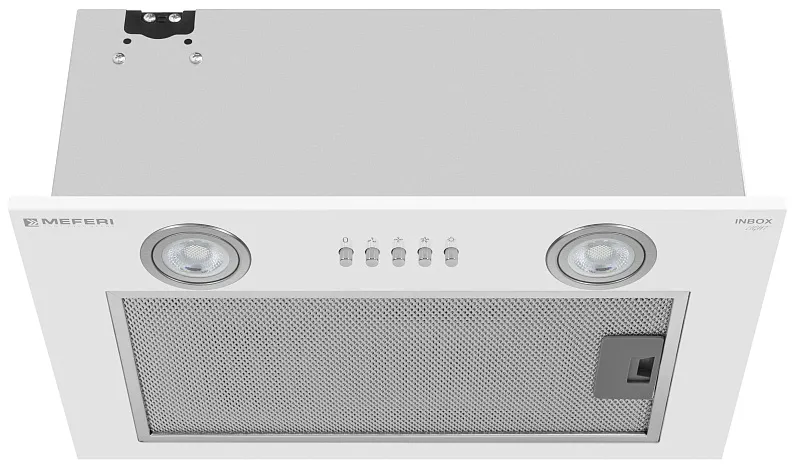 Вытяжка кухонная MEFERI INBOX45WH LIGHT, 45 см, встраиваемая, белая, производительность 650 м3/ч, 3 скорости, низкий уровень шума, режимы отвод и рециркуляция, гарантия 3 года