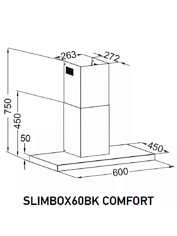 Вытяжка кухонная MEFERI SLIMBOX60BK COMFORT, 60 см, купольная, черная, производительность 950 м3/ч, 3 скорости, низкий уровень шума, режимы отвод и рециркуляция, гарантия 3 года