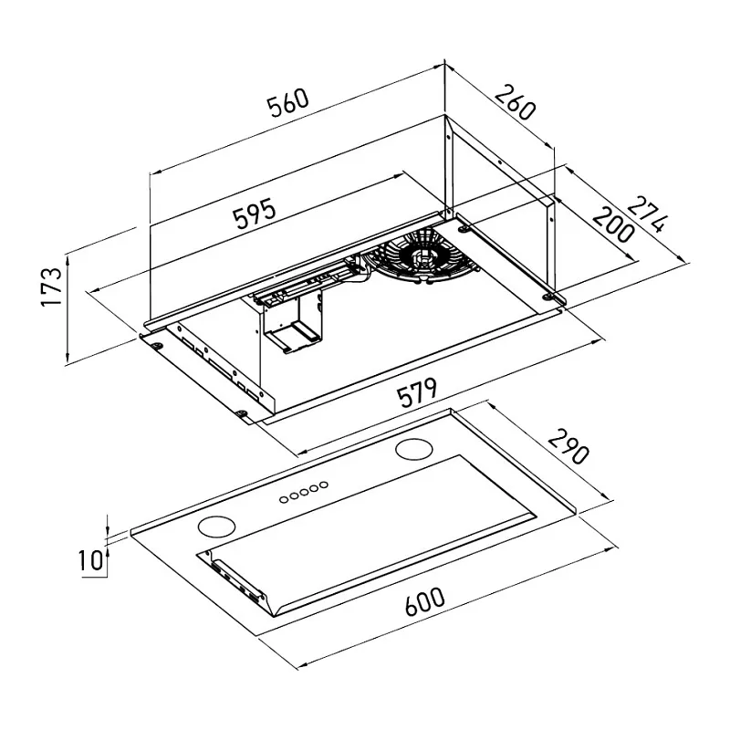 Вытяжка кухонная MEFERI INBOX60IX LIGHT, 60 см, встраиваемая, серая, производительность 650 м3/ч, 3 скорости, низкий уровень шума, режимы отвод и рециркуляция, гарантия 3 года