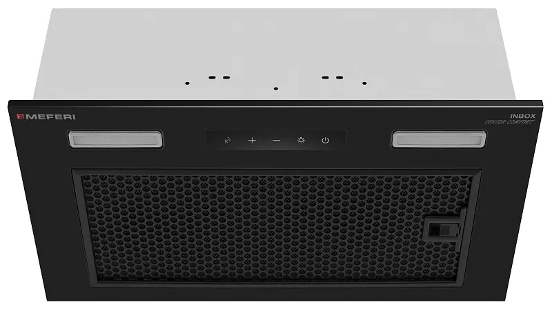 Вытяжка кухонная MEFERI INBOX52BK SENSOR COMFORT, 52 см, встраиваемая, черная, производительность 950 м3/ч, 3 скорости, низкий уровень шума, режимы отвод и циркуляция, сенсорное управление, пульт дистанционного управления, гарантия 3 года