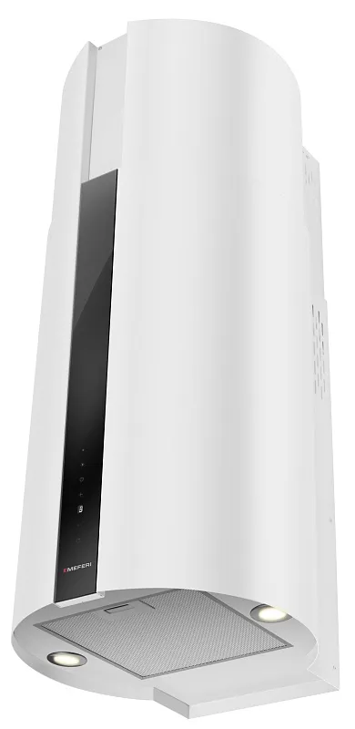 Вытяжка кухонная цилиндрическая настенная MEFERI TUBE40WH COMFORT PLUS, 40 см, белая, производительность 1200 м3/ч, 5 скоростей, низкий уровень шума, режимы отвод и рециркуляция, сенсорное управление, гарантия 3 года