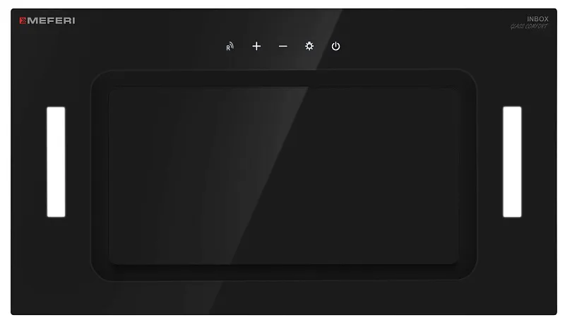 Вытяжка кухонная MEFERI INBOX52BK GLASS COMFORT, 52 см, встраиваемая, черная, стекло, производительность 950 м3/ч, 3 скорости, низкий уровень шума, режимы отвод и рециркуляция, пульт дистанционного управления, гарантия 3 года