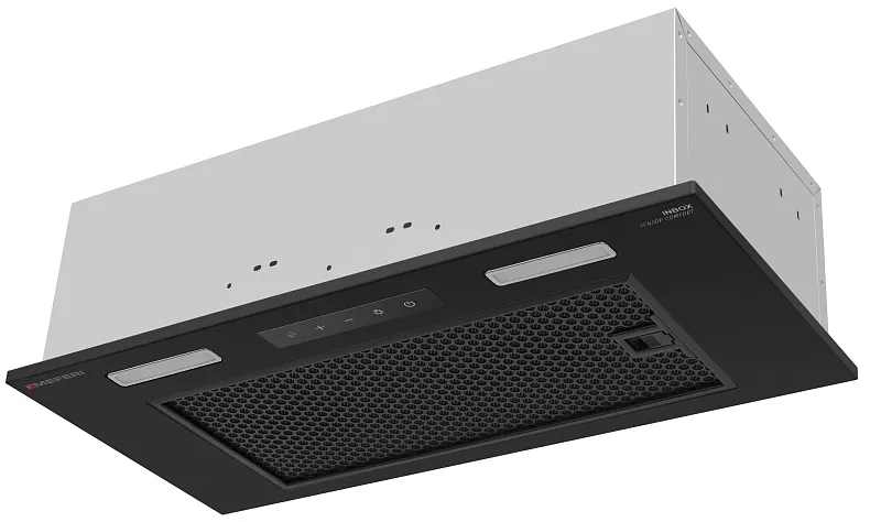 Вытяжка кухонная MEFERI INBOX60BK SENSOR COMFORT, 60 см, полновстраиваемая, черная, производительность 950 м3/ч, 3 скорости, низкий уровень шума, режимы отвод и рециркуляция, гарантия 3 года