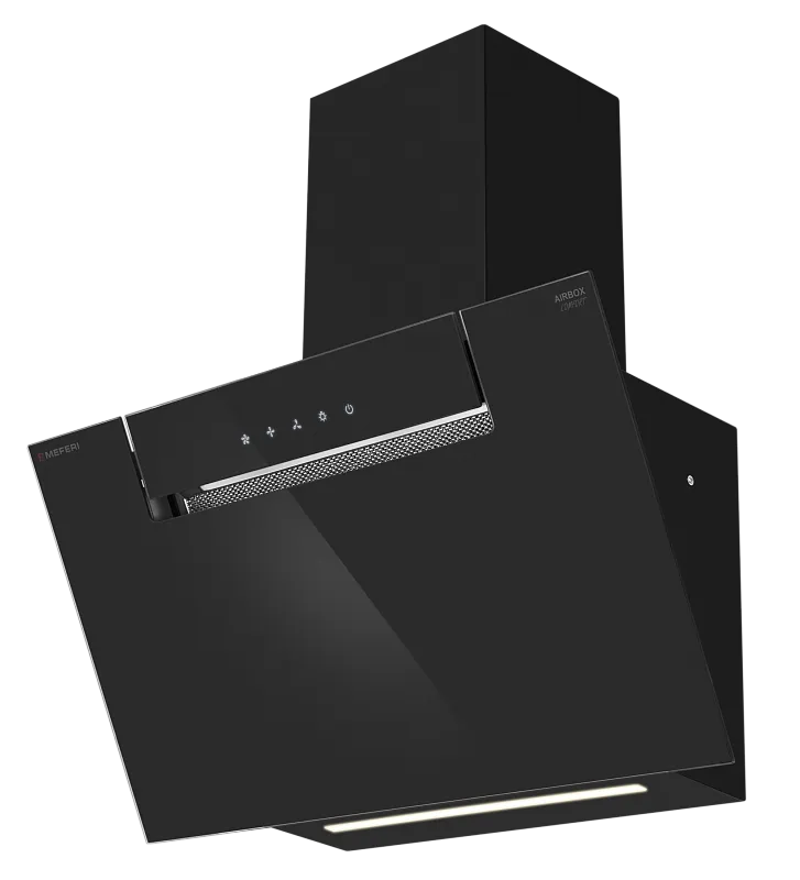 Вытяжка кухонная MEFERI AIRBOX60BK COMFORT, 60 см, наклонная, черная, стекло, производительность 950 м3/ч, 3 скорости, низкий уровень шума, режимы отвод и рециркуляция, гарантия 3 года - изображение vytyazhka_naklonnaya_pristennaya_airbox60bk_comfort  