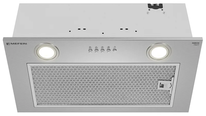 Вытяжка кухонная MEFERI INBOX52IX POWER, 52 см, встраиваемая, серая, производительность 900 м3/ч, 3 скорости, низкий уровень шума, режимы отвод и рециркуляция, гарантия 3 года