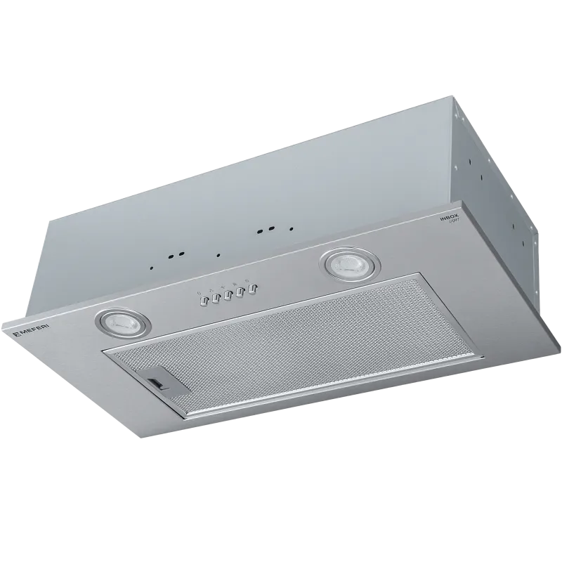 Фото vytyazhka_polnovstraivaemaya_inbox60ix_light на сайте meferi-home.ru Вытяжка кухонная MEFERI INBOX60IX LIGHT, 60 см, встраиваемая, серая, производительность 650 м3/ч, 3 скорости, низкий уровень шума, режимы отвод и рециркуляция, гарантия 3 года - изображение vytyazhka_polnovstraivaemaya_inbox60ix_light