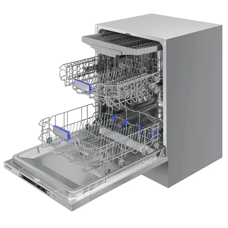Посудомоечная машина встраиваемая MEFERI MDW6073 ULTRA, 60 см, напольная, 14 комплектов посуды, 7 программ, 3 корзины, луч на полу, внутренняя подсветка, половинная загрузка