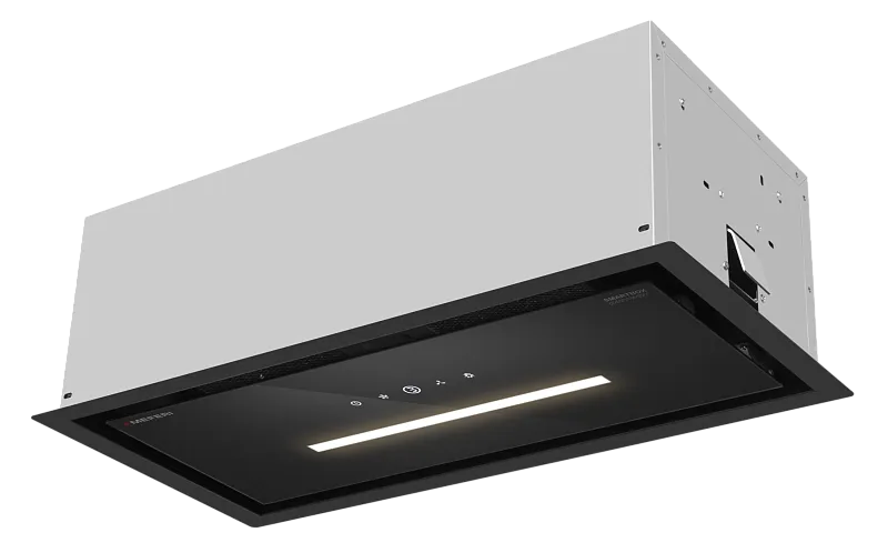 Вытяжка кухонная MEFERI SMARTBOX60BK GLASS COMFORT, 60 см, встраиваемая, стекло, черная, производительность 950 м3/ч, 3 скорости, низкий уровень шума, режимы отвод и рециркуляция, гарантия 3 года - изображение vytyazhka_polnovstraivaemaya_smartbox60bk_glass_comfort  