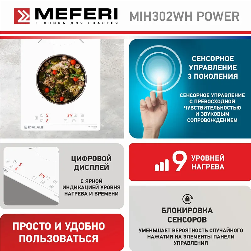 Варочная панель индукционная MEFERI MIH302WH POWER (Модификация 2025 года)
