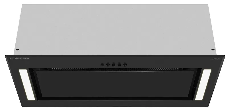 Вытяжка кухонная MEFERI INBOX60BK GLASS POWER, 60 см, встраиваемая, черная, стекло, производительность 900 м3/ч, 3 скорости, низкий уровень шума, режимы отвод и рециркуляция, гарантия 3 года