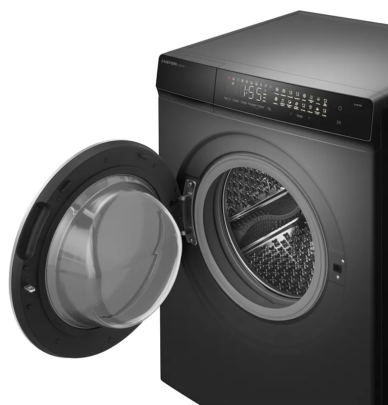 Стиральная машина с инвертором и паром MEFERI MFW121416GR COMFORT PLUS отдельностоящая серая, загрузка 12 кг, с сенсорным управлением