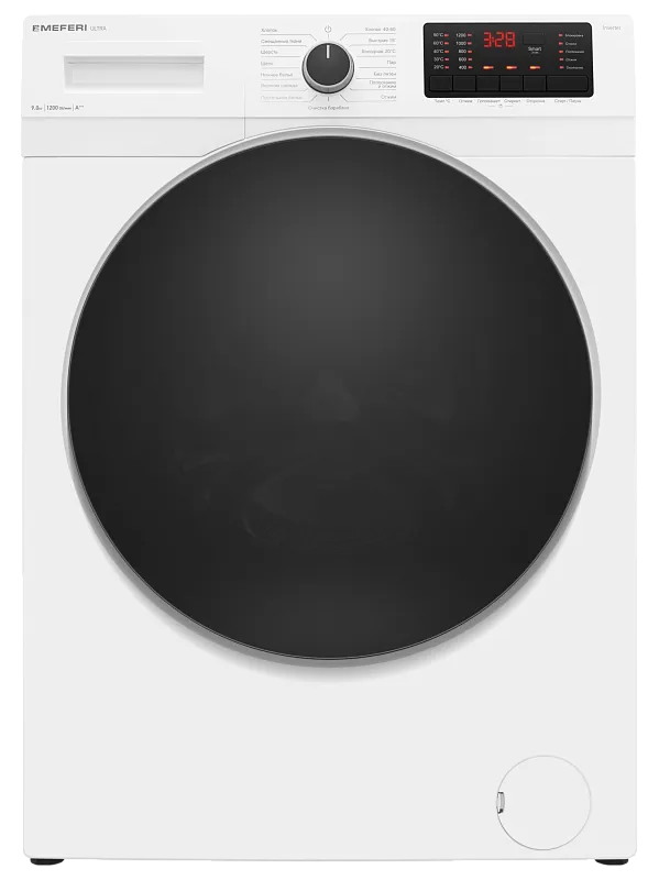 Стиральная машина с инвертором и паром MEFERI MFW091216WH ULTRA отдельностоящая белая, загрузка 9 кг - изображение stiralnaya_mashina_s_invertorom_i_parom_otdelnostoyashchaya_mfw091216wh_ultra  