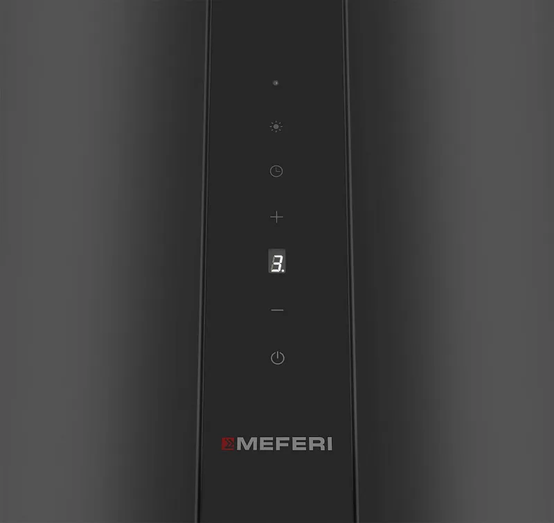 Вытяжка кухонная цилиндрическая островная MEFERI TUBE40BK ISLA COMFORT PLUS, 40 см, черная, производительность 1200 м3/ч, 5 скоростей, режимы отвод и рециркуляция, сенсорное управление, гарантия 3 года