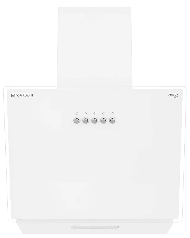 Вытяжка кухонная MEFERI AIRBOX45WH LIGHT, 45 см, наклонная, белая, стекло, производительность 650 м3/ч, 3 скорости, низкий уровень шума, режимы отвод и рециркуляция, гарантия 3 года