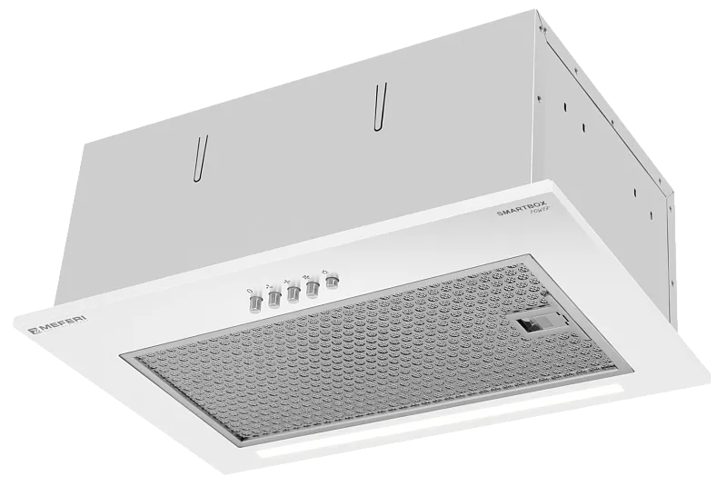 Фото vytyazhka_polnovstraivaemaya_smartbox45wh_power на сайте meferi-home.ru Вытяжка кухонная MEFERI SMARTBOX45WH POWER, 45 см, встраиваемая, белая, производительность 900 м3/ч, 3 скорости, низкий уровень шума, режимы отвод и рециркуляция, гарантия 3 года - изображение vytyazhka_polnovstraivaemaya_smartbox45wh_power