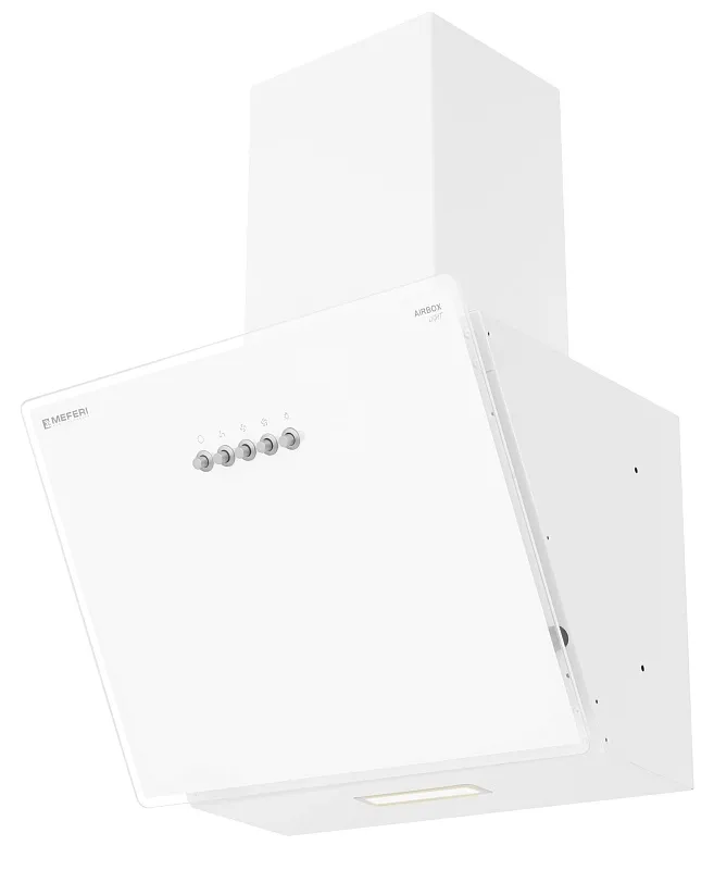 Вытяжка кухонная MEFERI AIRBOX45WH LIGHT, 45 см, наклонная, белая, стекло, производительность 650 м3/ч, 3 скорости, низкий уровень шума, режимы отвод и рециркуляция, гарантия 3 года