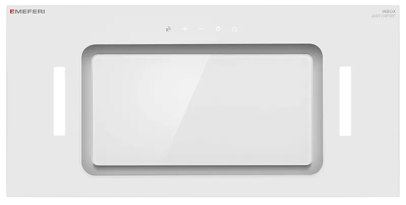 Вытяжка кухонная MEFERI INBOX60WH GLASS COMFORT, 60 см, встраиваемая, белая, стекло, производительность 950 м3/ч, 3 скорости, низкий уровень шума, режимы отвод и рециркуляция, пульт дистанционного управления, гарантия 3 года