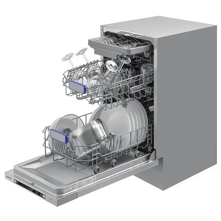 Посудомоечная машина узкая встраиваемая MEFERI MDW4573 ULTRA, 45 см, 10 комплектов посуды, 7 программ, 3 корзины, защита от протечек, луч на полу, внутренняя подсветка, половинная загрузка, отсрочка, таймер Посудомоечная машина узкая встраиваемая MEFERI MDW4573 ULTRA, 45 см, 10 комплектов посуды, 7 программ, 3 корзины, защита от протечек, луч на полу, внутренняя подсветка, половинная загрузка, отсрочка, таймер