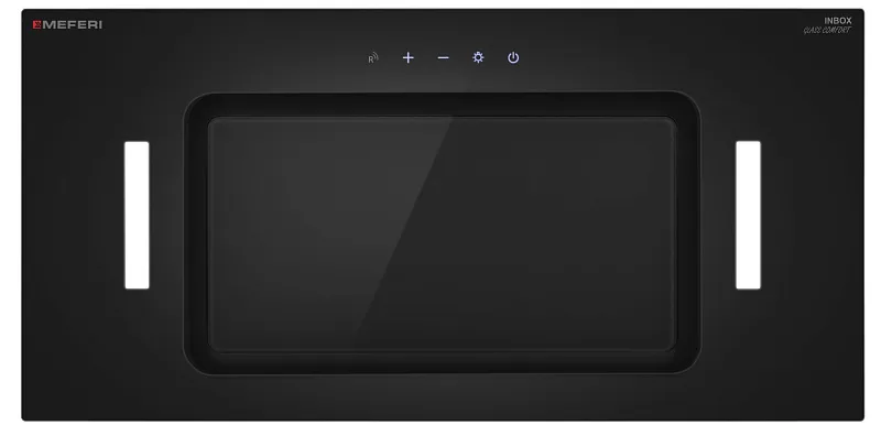 Вытяжка кухонная MEFERI INBOX60BK GLASS COMFORT, 60 см, встраиваемая, черная, стекло, производительность 950 м3/ч, 3 скорости, низкий уровень шума, режимы отвод и рециркуляция, пульт дистанционного управления, гарантия 3 года