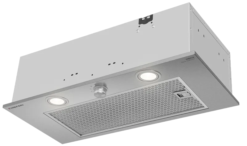 Вытяжка кухонная MEFERI INBOX60IX PUSH COMFORT, 60 см, встраиваемая, серая, производительность 950 м3/ч, 3 скорости, с утапливаемым переключателем, низкий уровень шума, режимы отвод и рециркуляция, гарантия 3 года - изображение vytyazhka_polnovstraivaemaya_inbox60ix_push_comfort  